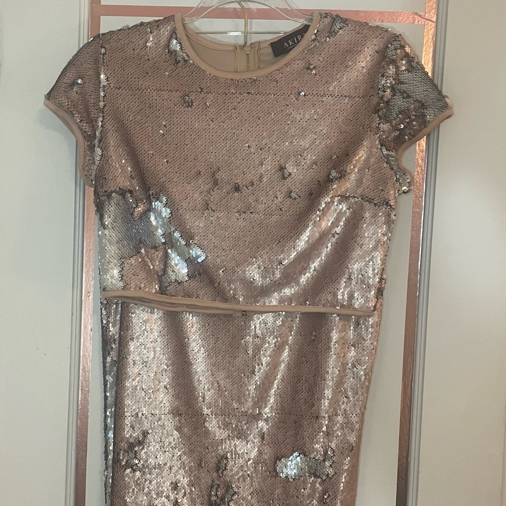 Akira black label blush/silver sequin midi skirt